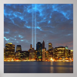 Póster Opinión del horizonte de la ciudad en noche