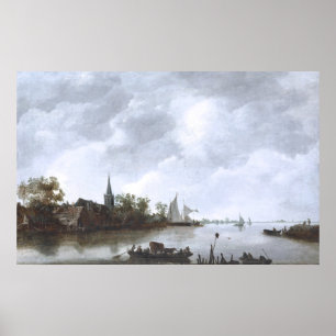 Póster Opinión del río con una iglesia en enero van Goyen