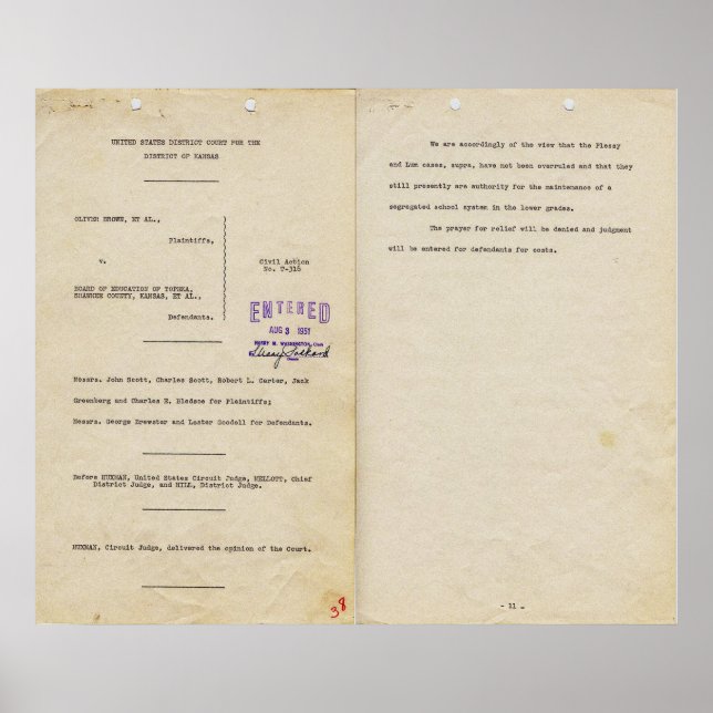Póster Opinión en Brown contra Junta de Educación 1951pg  (Frente)