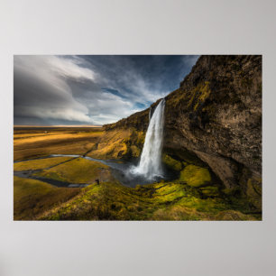 Póster Opinión hermosa del paisaje de Seljalandsfoss