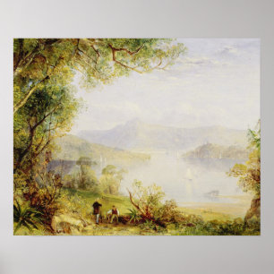 Póster Opinión sobre el río Hudson, c.1840-45 (aceite e