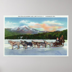 Póster Opinión un equipo de Dogsled en el lago mirror