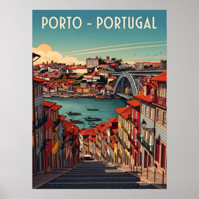 Póster Oporto, Portugal - Ciudad y río (Frente)