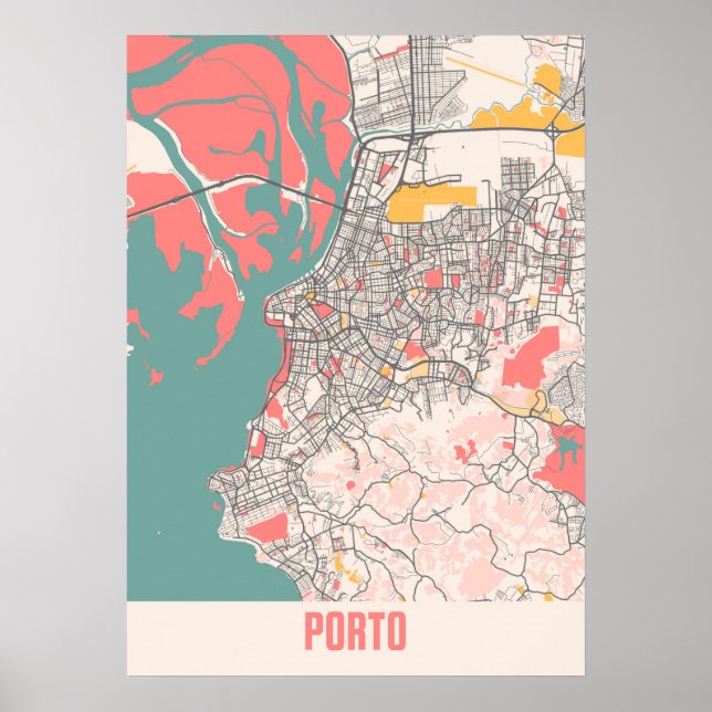 Póster Oporto - Portugal Mapa de la ciudad de Chalk (Frente)