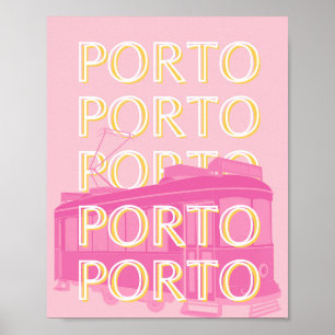 Póster Oporto Travel Art, Portugal, Pink, Preppy