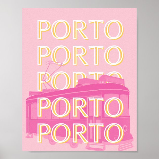 Póster Oporto Travel Art, Portugal, Pink, Preppy (Frente)