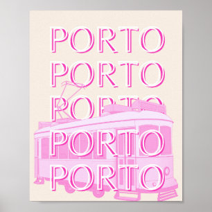 Póster Oporto Travel Art, Portugal Travel Art, Pink