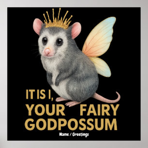 Póster Opossum de diosa lechera con corona y alas