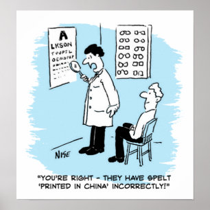 Póster Optician haciendo una prueba ocular