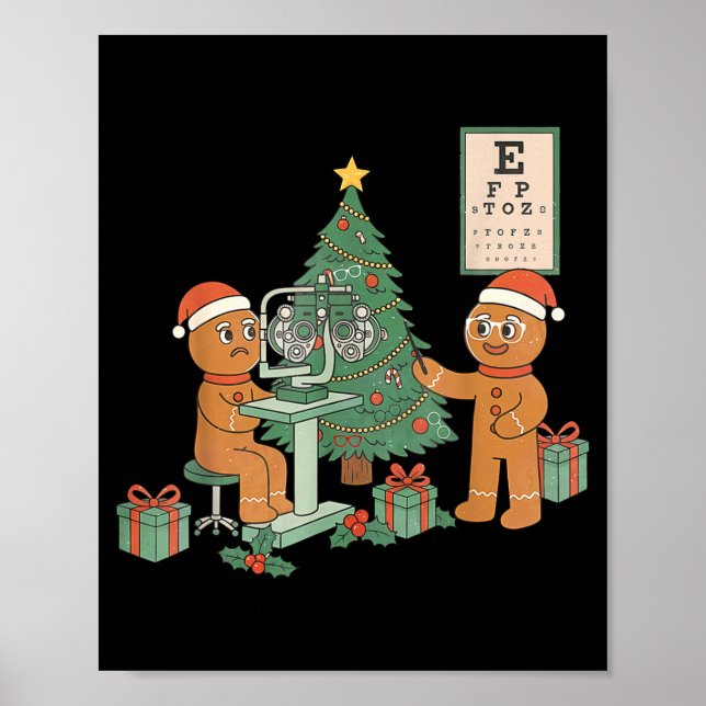Póster Optometry Gingerbread Christmas Optician Sight Squ (Frente)