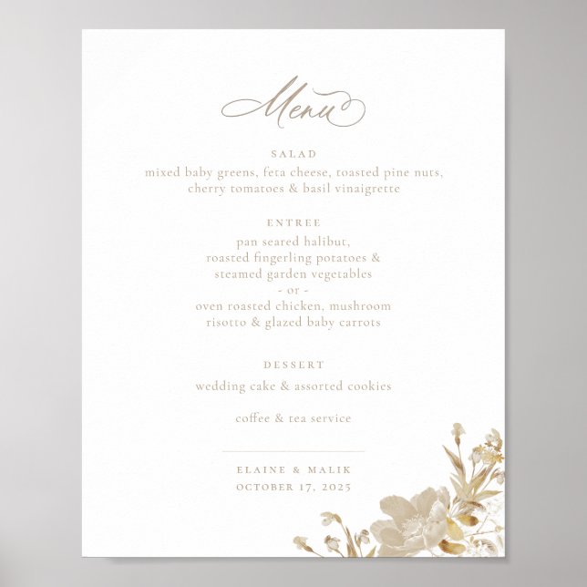 Póster Opulent Gilded Garden Wedding Menu (Frente)