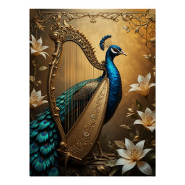 Póster Opulent Serenade: Peacock Harpist
