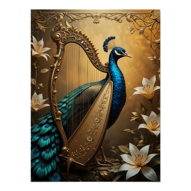Póster Opulent Serenade: Peacock Harpist (Anverso)