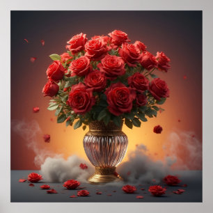 Póster Opulentas rosas rojas Bouquet en una elegante bols