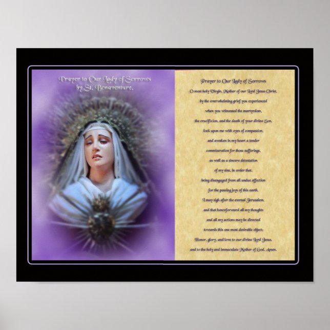 Póster Oración a Nuestra Señora de los Dolores. (Frente)