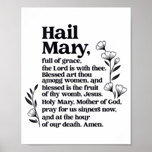Póster Oración Avemaría Mariana Floral Cristiana Bendita 