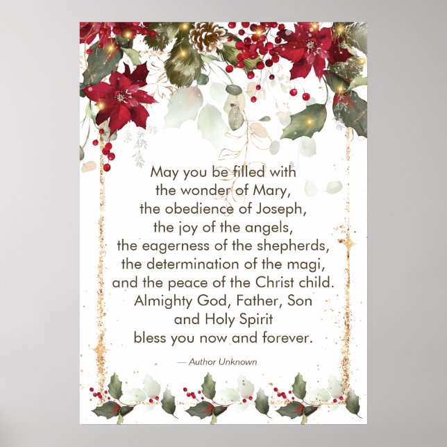 Póster Oración de los Navidades de Poinsettia Holly (Frente)