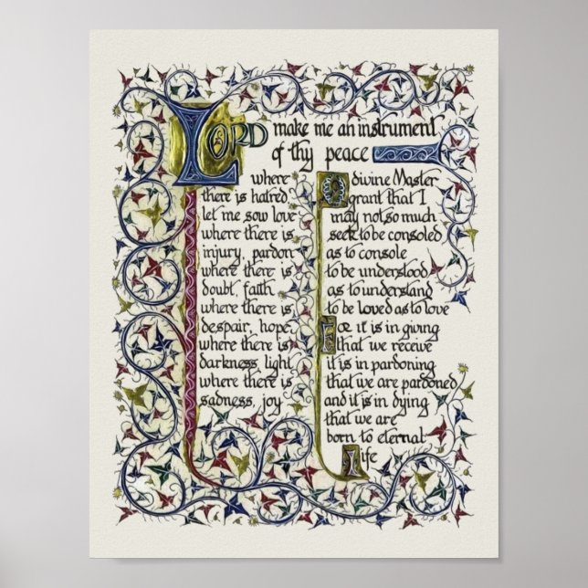 Póster Oración por la paz de San Francisco de Asís (Frente)