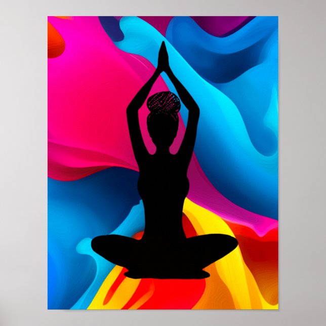 Póster Oración Pose Yoga mujer con trenzas coloridas (Frente)