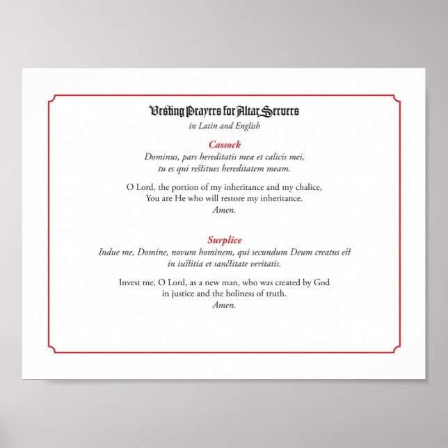 Póster Oraciones de veneración para servidores altar (Cas (Frente)