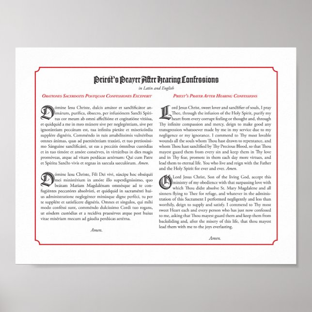 Póster Oraciones del sacerdote después de la confesión (Frente)