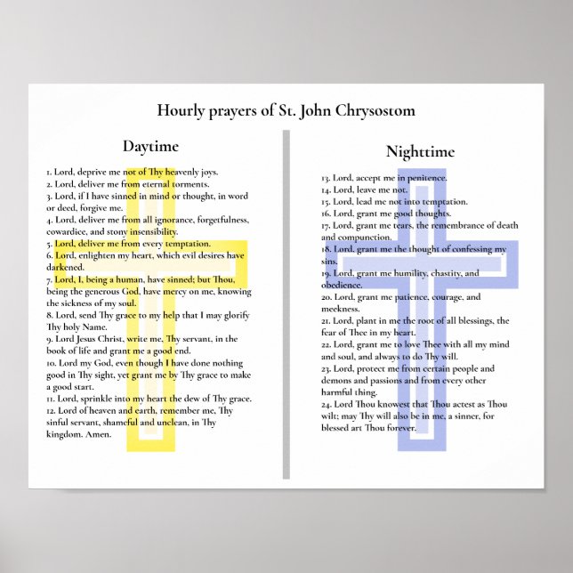 Póster Oraciones por hora de San Juan de Grisóstomo (Frente)