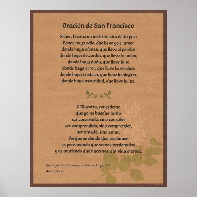 Póster Orancion de San Francisco (Frente)