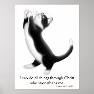Póster Orando Tuxedo Kitten Philippians 4:13 Poster