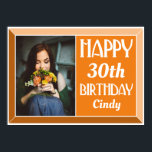 Póster Orange 30th Art Deco Birthday Photo<br><div class="desc">Decorate your party with this Orange 30th Art Deco Birthday Photo Poster. Customize with the age,  name and favorite photo of the birthday person. It features a modern art deco font with a stylish beveled border.</div>