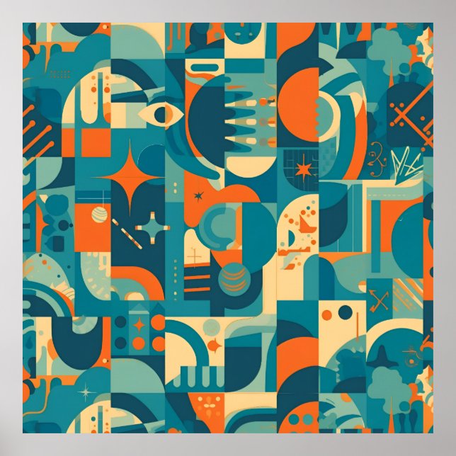 Póster Orange and Teal Geometric Abstract (Frente)