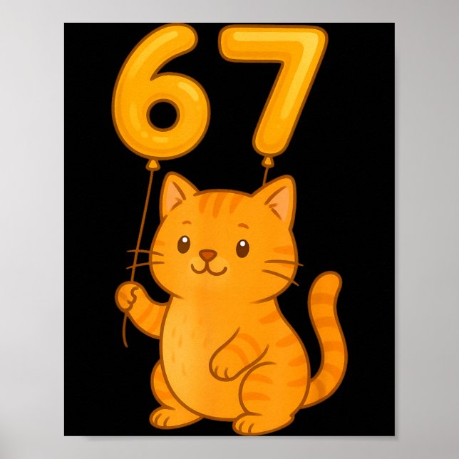 Póster Orange Cat 67 Meme Six Seven Balloon Funny Gen Alp (Frente)