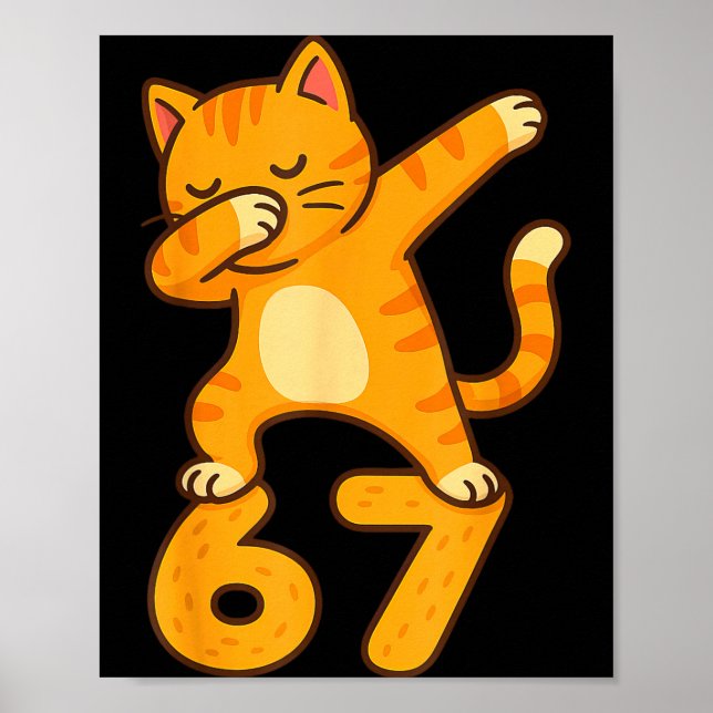 Póster Orange Cat Dabbing Funny 67 Six Seven Meme  (Frente)