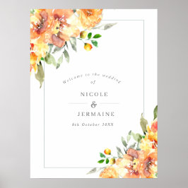 Póster Orange Flowers Fall Wedding Welcome