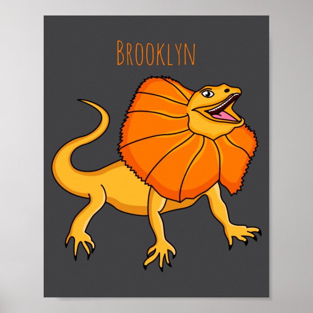 Póster Orange Frilled Neck Lizard Cartoon Illustration Ba (Frente)