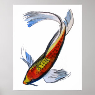 Póster Orange Koi Japanese watercolour art fish