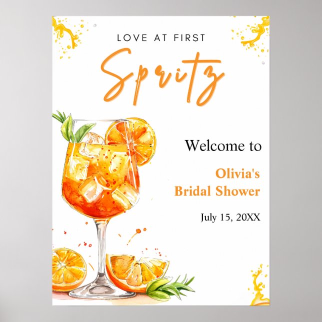 Póster Orange Love at First Spritz Bridal Shower Welcome  (Frente)