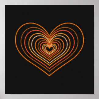 Póster Orange Neon Heart Wall Art Poster