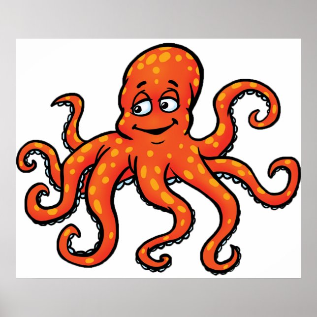 Póster Orange Octopus Cartoon Ocean Sea Creature (Frente)