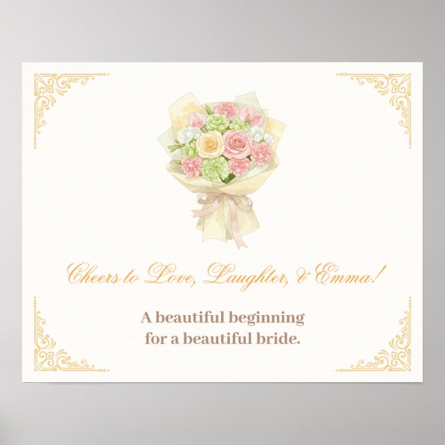 Póster orange pastel bouquet Elegant wedding (Frente)