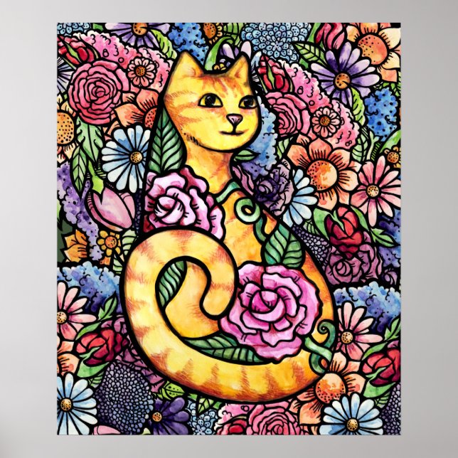 Póster Orange Tabby Cat Garden (Frente)