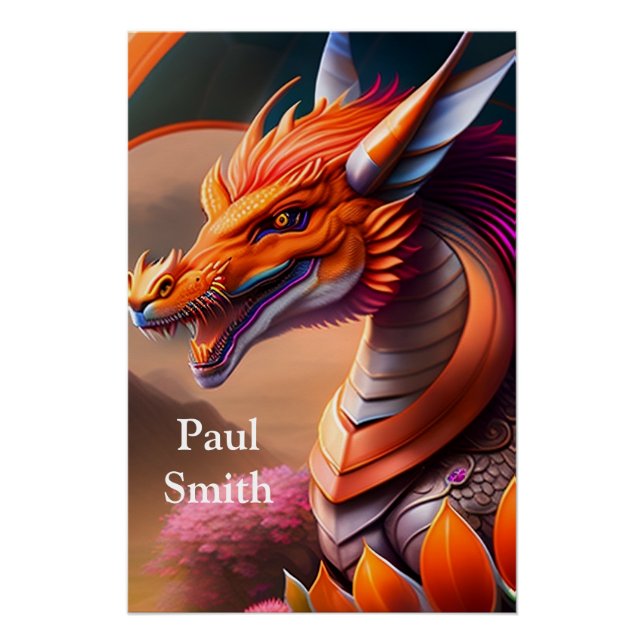 Póster Oranger Drache, fantasievolle Digital Art (Anverso)