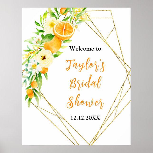 Póster Oranges Citrus Bridal Shower Welcome Sign (Frente)