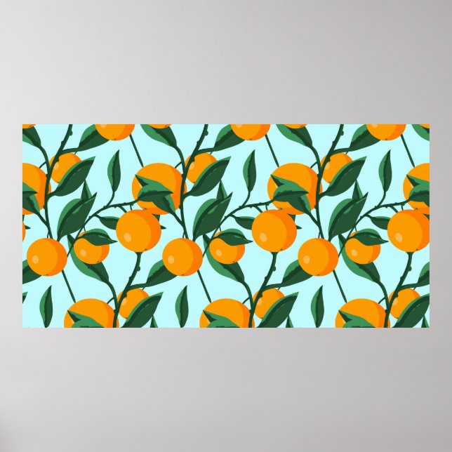 Póster oranges on leaf branches seamless pattern, citrus  (Frente)