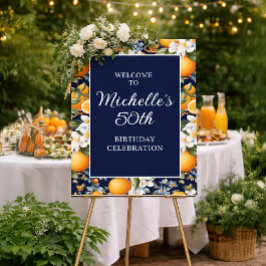 Póster Oranges White Flowers Navy Blue Birthday Welcome