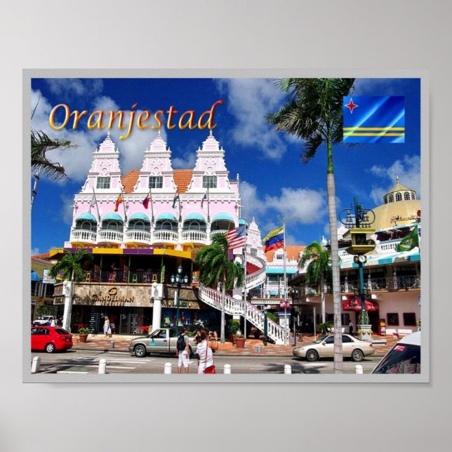 Póster Oranjestad - Plaza Real - Aruba - (Frente)