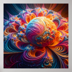 Póster Orb fractal colorido en nido fractal