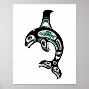Póster Orca azul y negra del alcohol del Haida