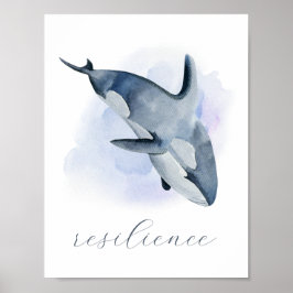 Póster Orca Ballena Asesina Acuarela Azul Blanco