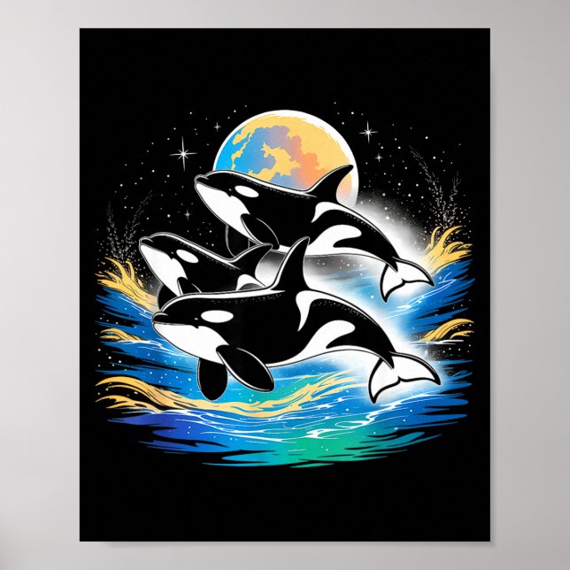 Póster Orca en el espacio, planetas, estrellas, amantes d (Frente)