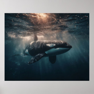 Póster Orca nadando en aguas profundas